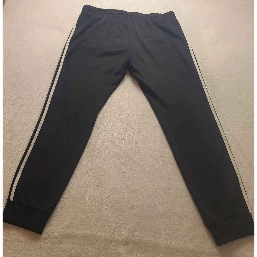 Adidas Originals Mens Black White Stripe Track Pants Joggers Medium Trefoil Logo